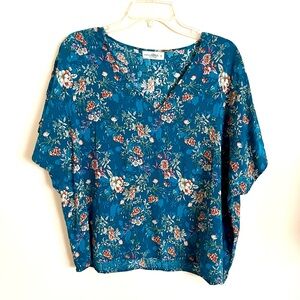 NATURAL LIFE Floral Teal Dolman Short Sleeve Boxy Blouse